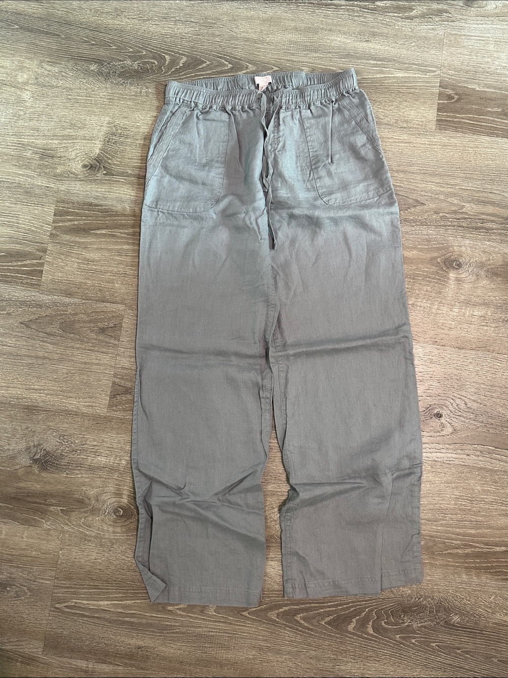 St. Tropez Linen 100% Drawstring Casual Pants in Gray